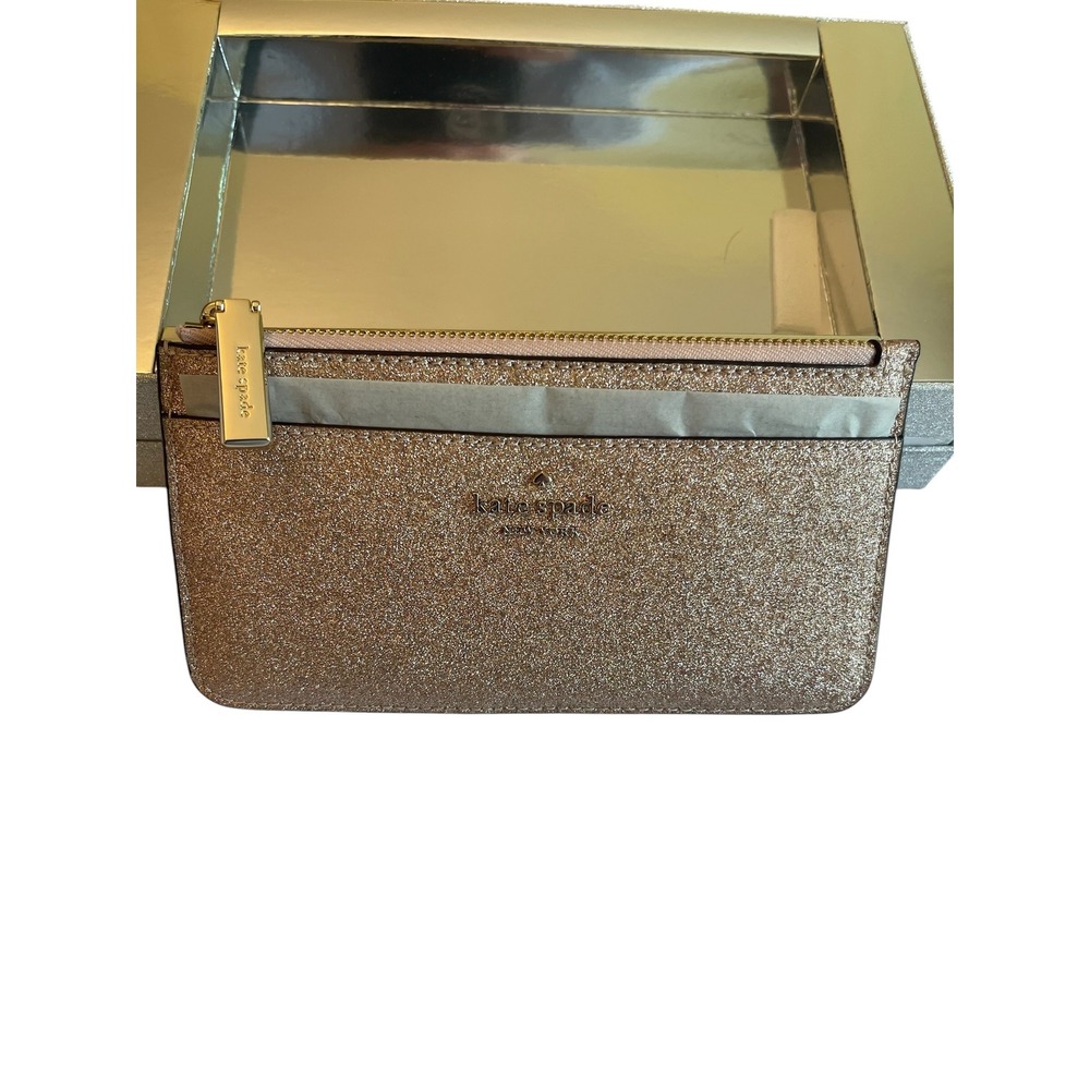 Kate Spade Rose Gold Tinsel Glitter Slim Card Case Wallet